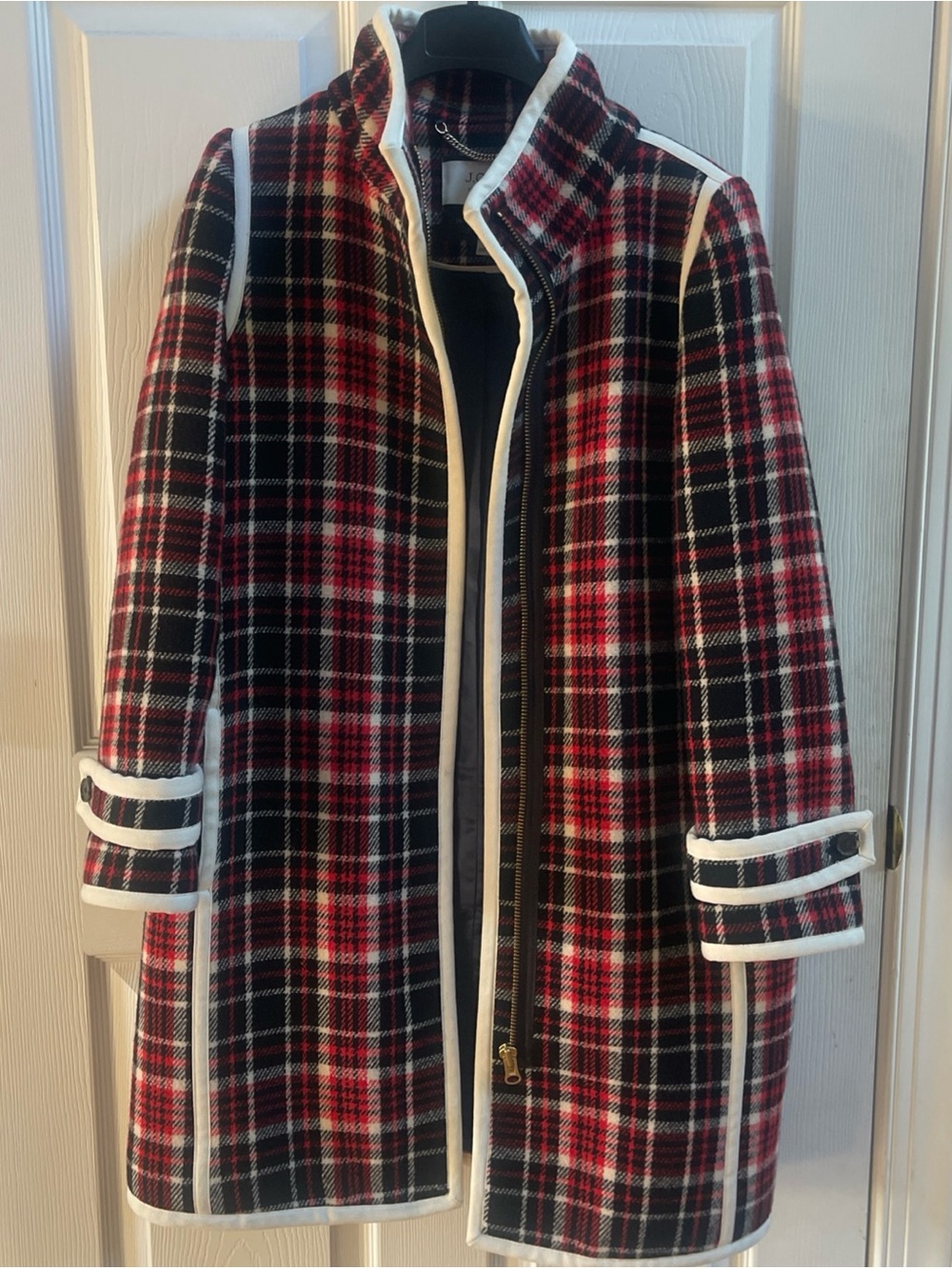 Jcrew women’s stadium cloth red plaid coat, size 2